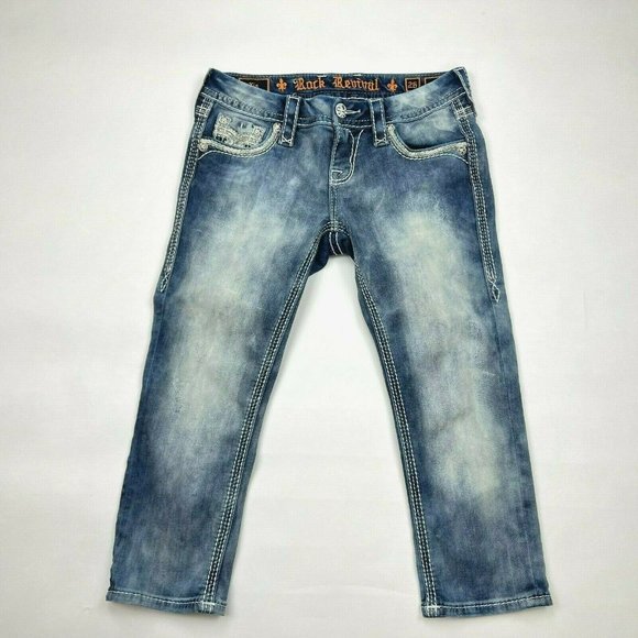 Rock Revival Xia Capri Jeans Distressed Stud Sequin Pockets Stretch Women 26 - Picture 3 of 12